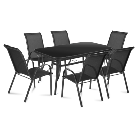 Luda bašta crni set - Kaljeno staklo + 6 stolica